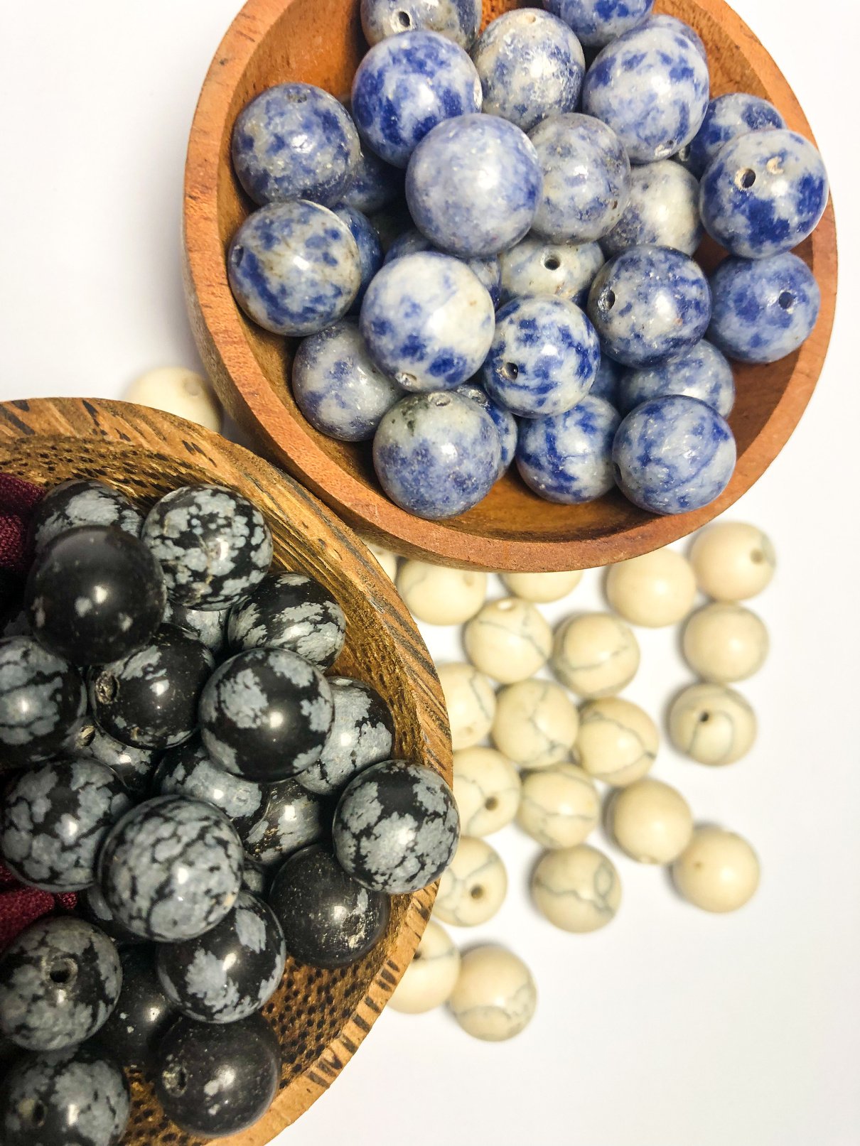round gemstone beads in bowls